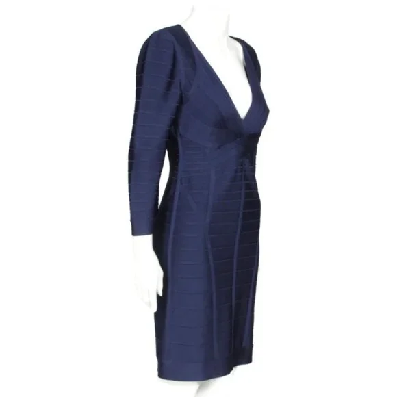 HERVE LEGER JOANA Navy Blue Bandage 3/4 Sleeve Dress sz Medium /791 - Picture 6 of 7